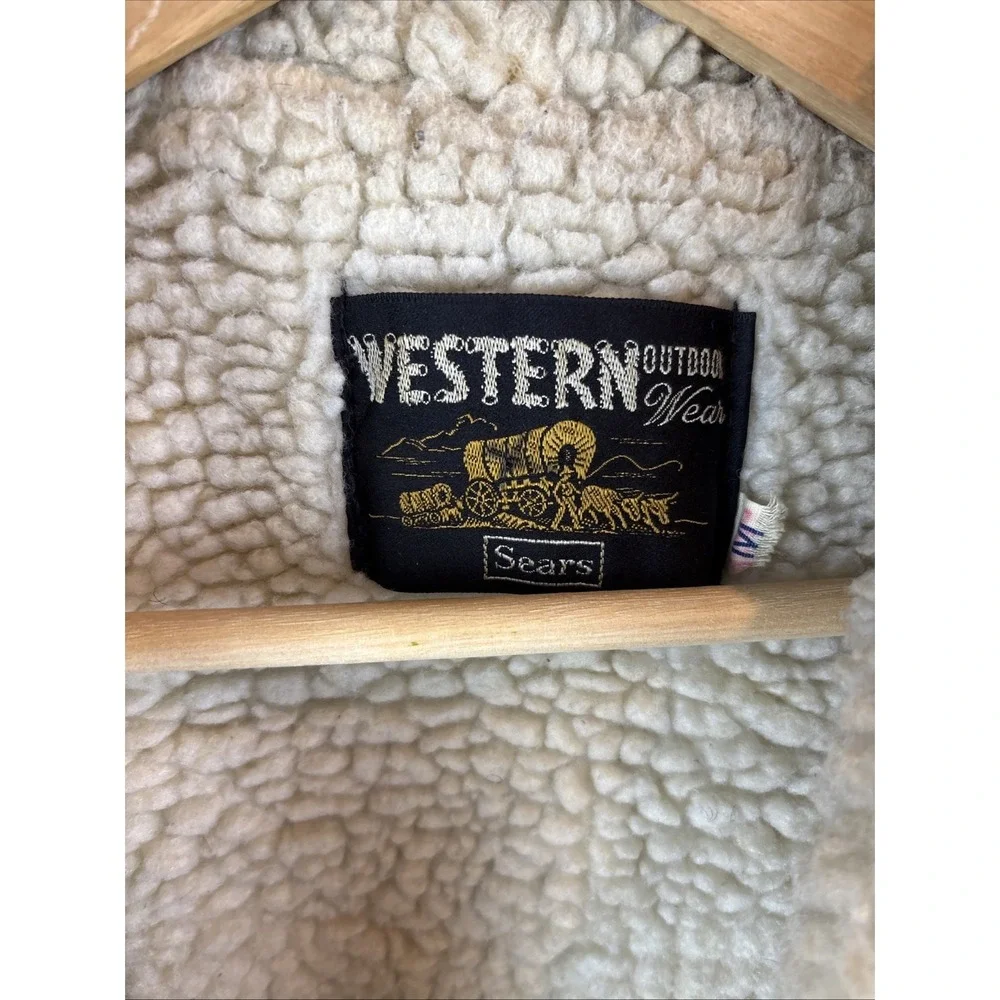 Vintage Sears Western Outdoor Wear Sherpa Suede Jacket Size Medium 1970s‎